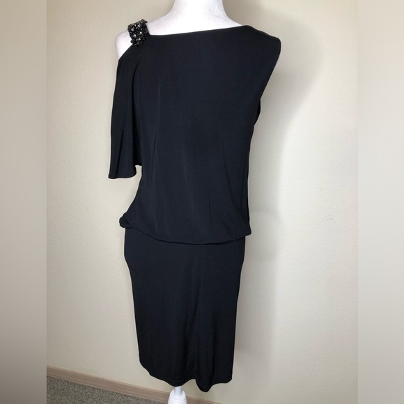 David Meister One Shoulder Cocktail Mini Dress Black Wedding Guest Dress Size:6 - Picture 5 of 13